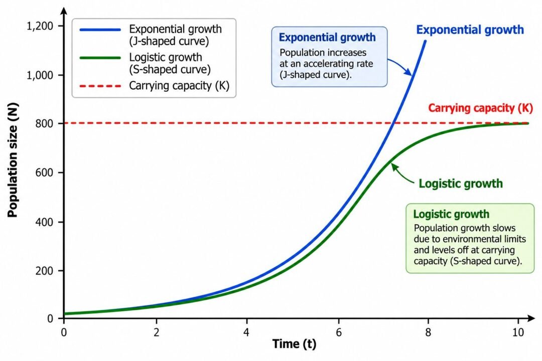 Exponential Growth vs. Logistic Growth