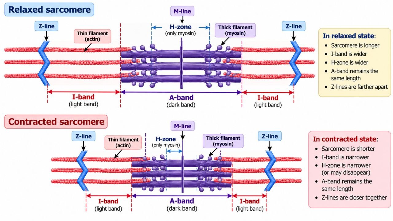 Relaxed Sarcomere vs Contracted Sarcomere
